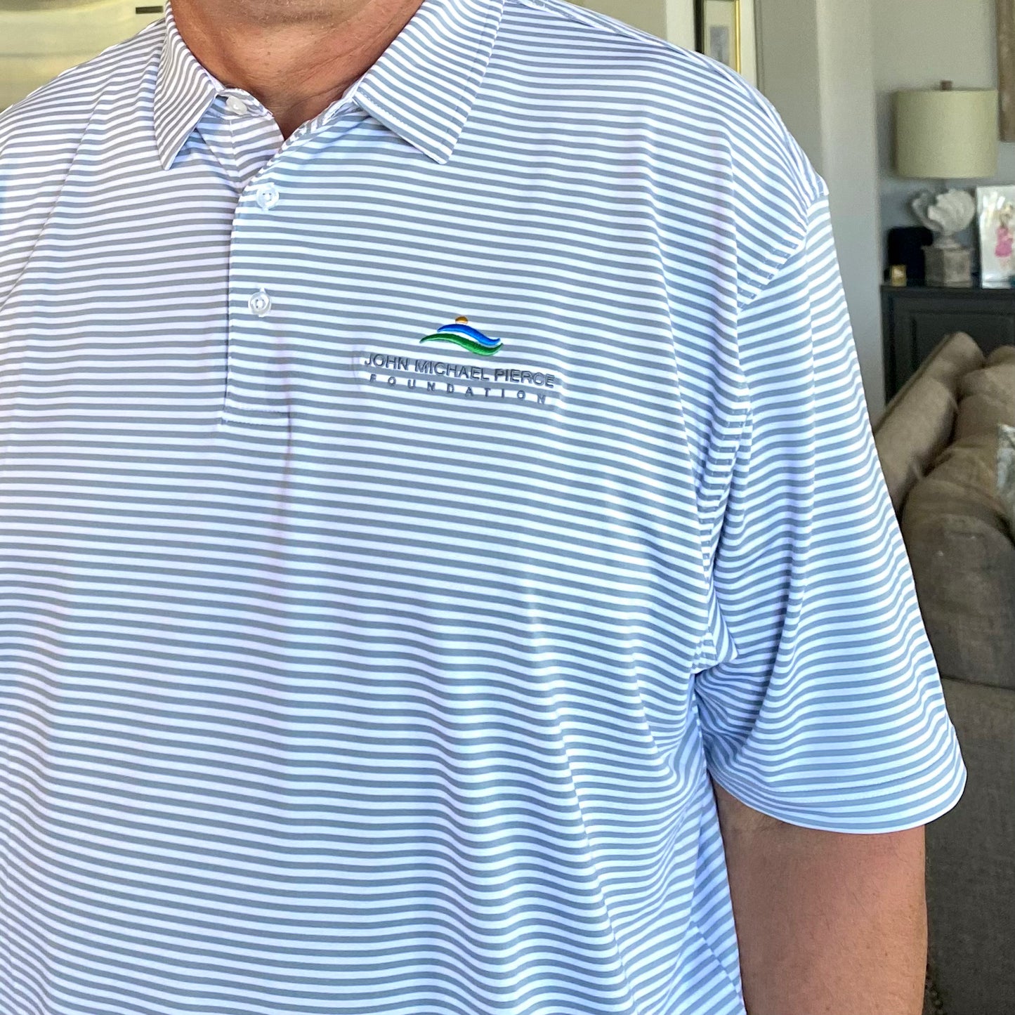 Grey Striped Golf Shirt